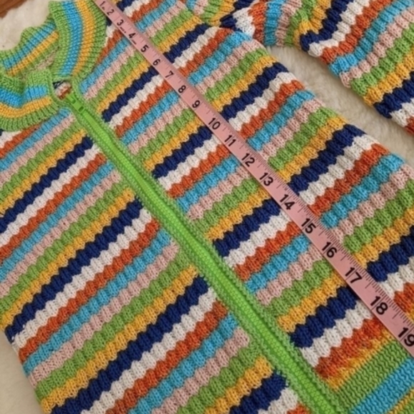 Vintage women's xs handmade knit multi colored striped zippered cardigan sweater - Picture 4 of 5